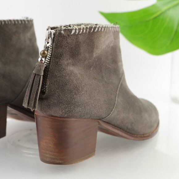 Toms Womens Leila Boots Size 8.5 Taupe Gray Suede Booties Block Heel Comfy Boho - Picture 5 of 12
